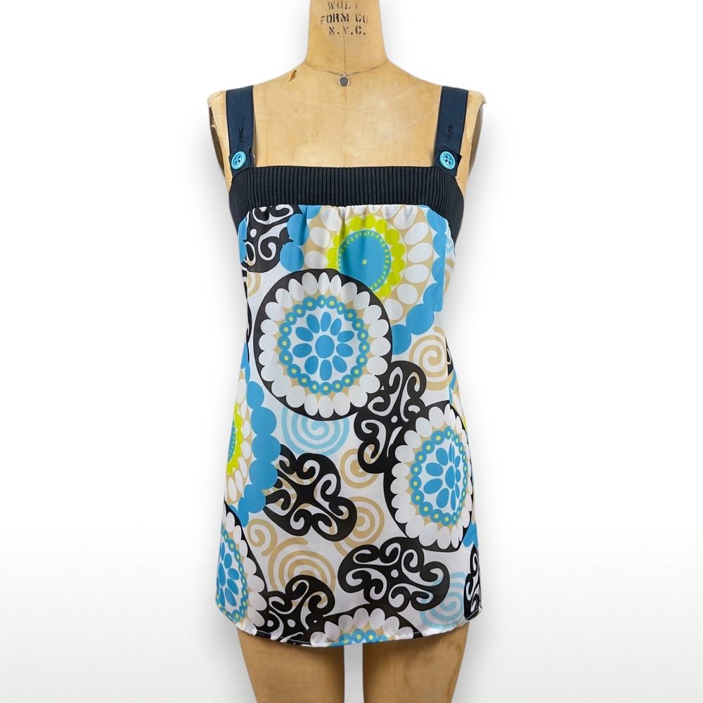 Y2K Floral Sheer Babydoll Mini Dress Button Straps Retro Maximalist Size S M